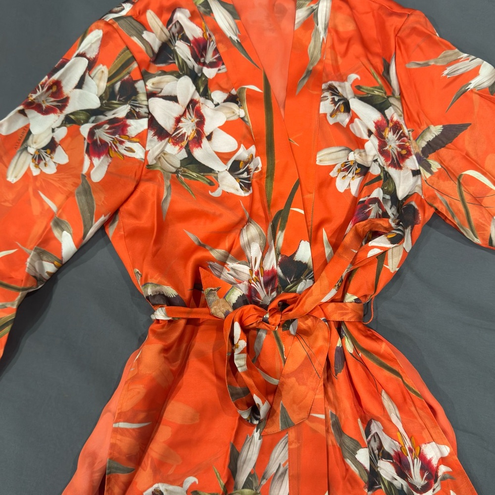 All Saints Orange Floral Wrap Blouse